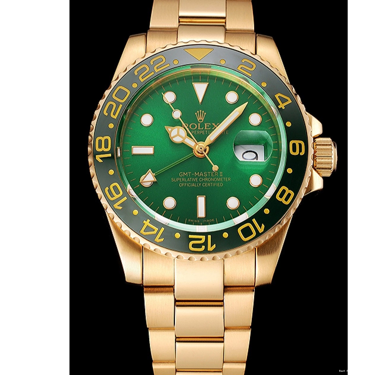 AAA Replica Watches Bracelet And II And Rolex Bezel Case 1453750 Gold GMT Green Swiss Dial Master 0520